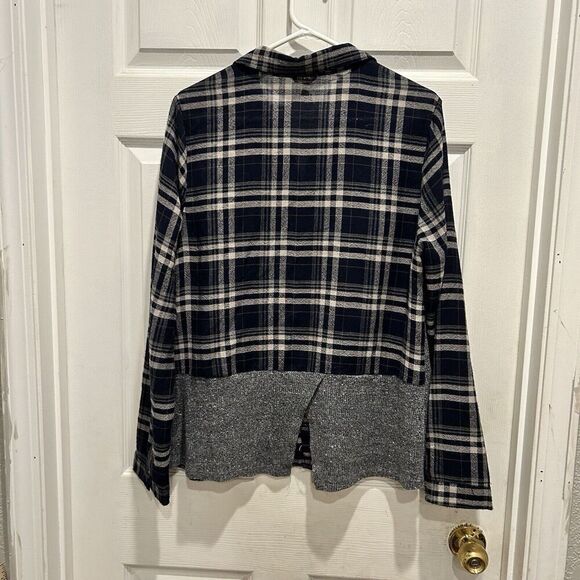 Hem‎ & Thread Womens Button Up Blue Plaid Long Sleeve Top Large Grey Contrast - Picture 6 of 7